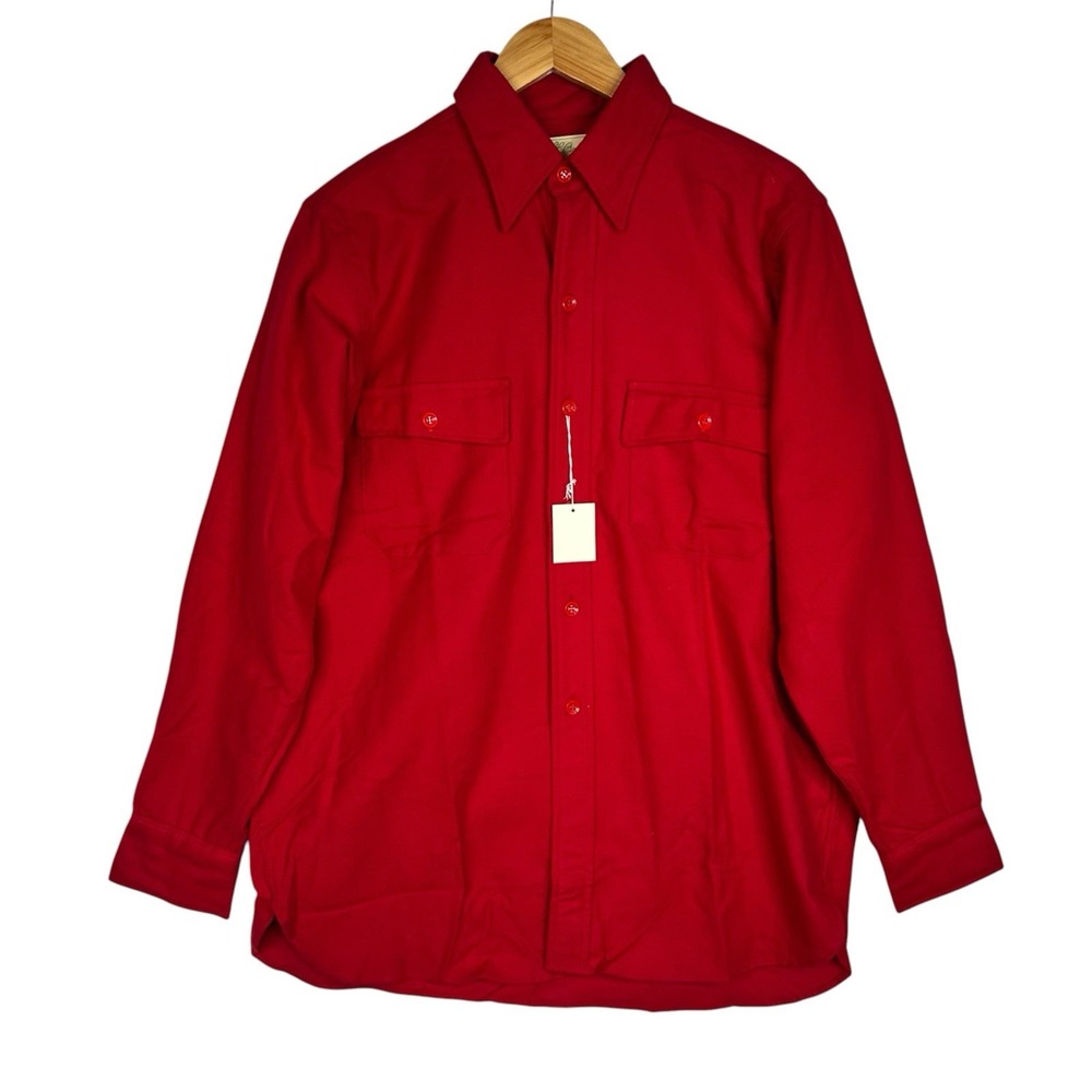 Vintage Red Cotton Button Front Shirt Mens 15.5 NWT Deadstock Utility Oversized